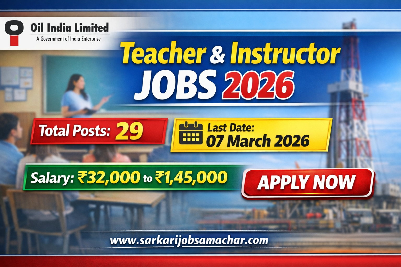 Oil India Limited Teacher & Instructor Recruitment 2026 – Apply Online for 29 PGT, Graduate Teacher & Instructor Posts